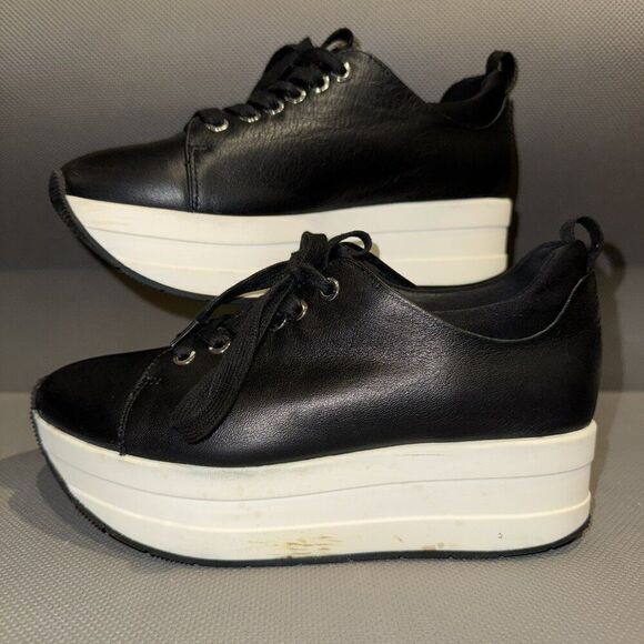 J/Slides Black Leather Platform Comfort Walking Sneakers Women’s Size 6 - Picture 1 of 8